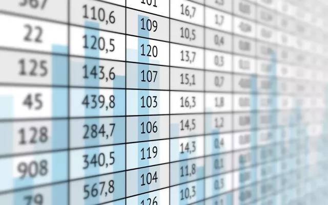 Close-up of a spreadsheet filled with numbers; On-Demand: The Future of Sales Forecasting from Xactly